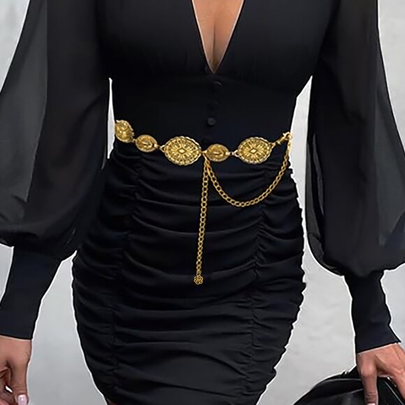 2/$30 Gold Medallion Waist Chain Belt Retro Adjustable For Dress Tunic Blouse - Picture 1 of 8